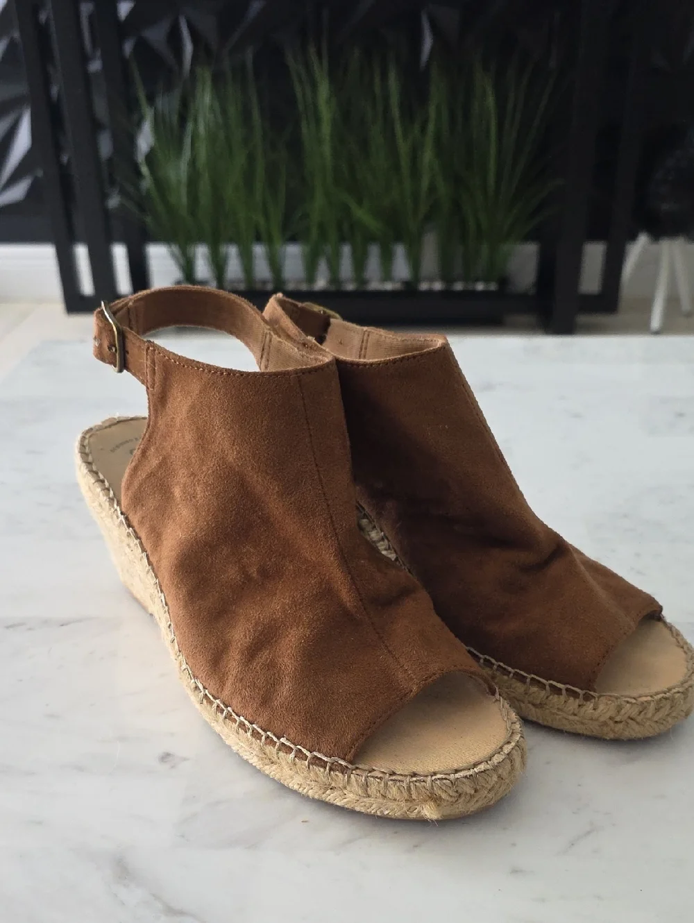GAP Brown Suede Open-Toe Espadrille Wedge Sandals